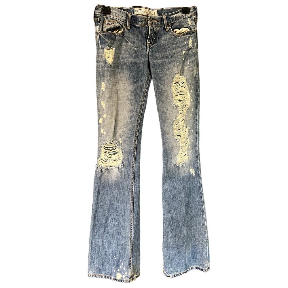 Y2K Vintage Hollister Low Rise Flare Jeans Factory Distressed Light Wash